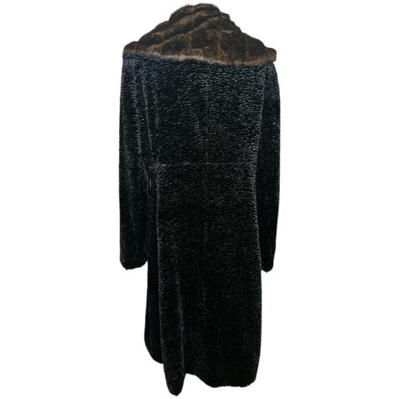 Jones New York Black Faux Lamb Fur Brown Faux Fur Collar Coat Jacket Size L - Picture 3 of 7